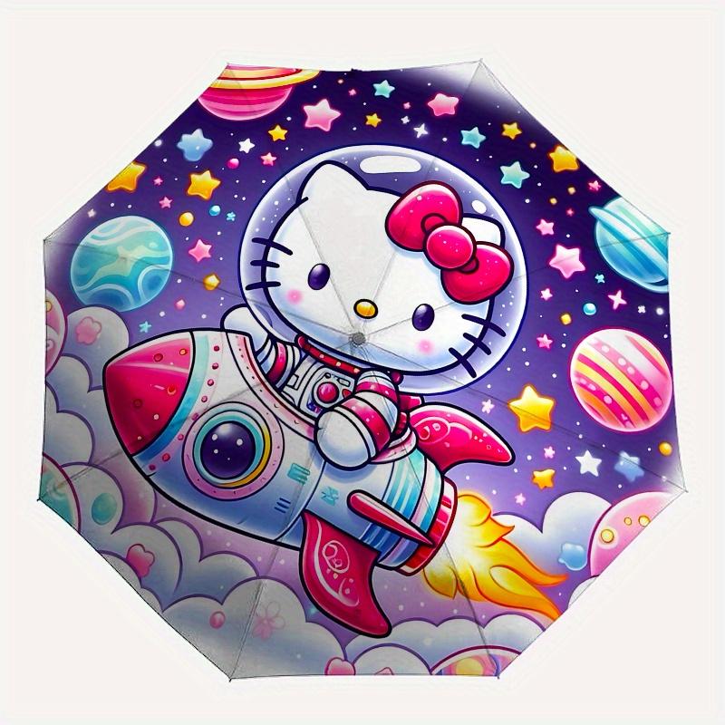 Hello Kitty,Space Adventure Automatic opening and closing folding umbrella with 8 rib frame and compact travel design,perfect for all occa