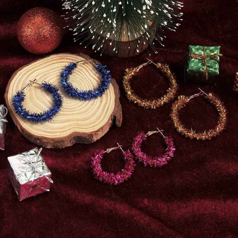 Hot Sale Christmas Earrings Combination Ribbon Wrap Ring Red Yellow Green Festive Festive Women's Stud Earrings