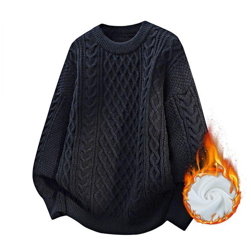 Men s Korean Style Cable Knit Round Neck Sweater - 2025 Autumn/Winter Trendy Youth Jacquard Layer XXL чёрный
