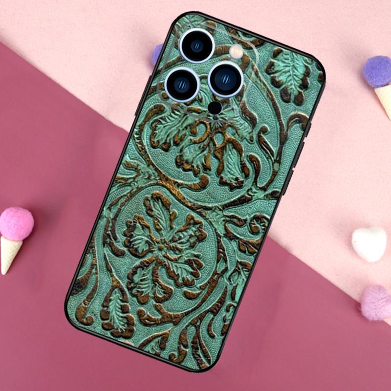Brown Tooled Leather Pattern Case For iPhone 16e 16 15 Pro Max 11 12 13 Mini 14 15 Pro Max 15 Plus XR Phone Back Cover