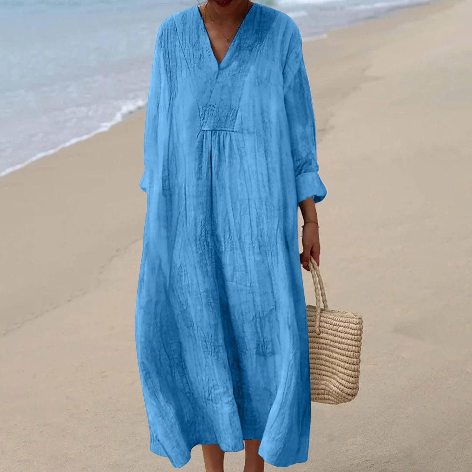 

Женское повседневное и модное платье с V-образным вырезом, однотонное, с длинными рукавами L синий