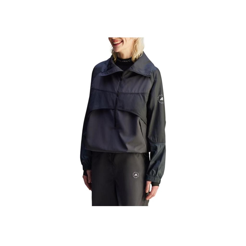 Adidas X Stella McCartney Solid Color Stand Collar Half Zip Loose Long Sleeve Jacket Women jackets Black JG1066