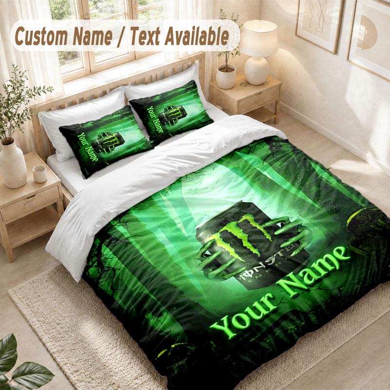 Custom Name Bedding Set 3 PiecesMonster Energy Print Duvet Cover + 2 Pillowcases Soft Bed Decor