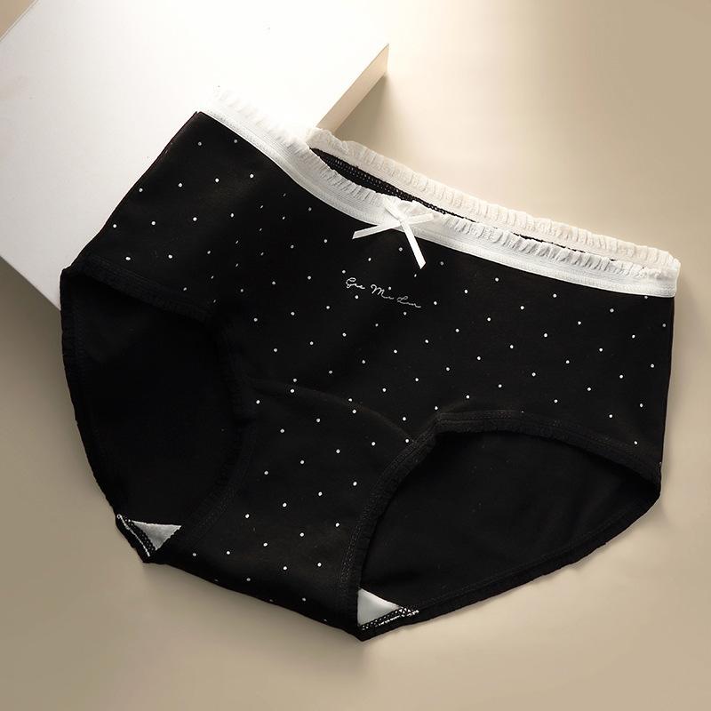 Female Spring and Summer Point Pure Cotton 10A Antibacterial Extended Skin Friendly Breathable Mid Waist Briefs