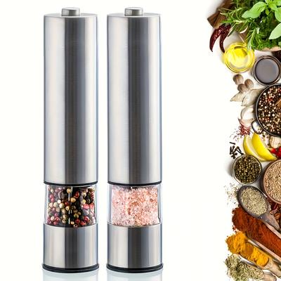Conjunto de moedor de sal e pimenta elétrico com operação com uma mão, moinho de especiarias de aço inoxidável com luz, moedor automático de pimenta para cozinha