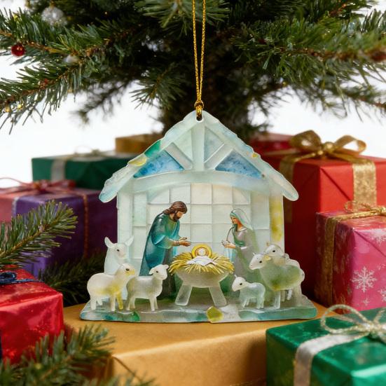 Nativity Ornament for Christmas Tree Acrylic Christian Nativity Scene Hanging Decoration Religious Suncatcher for Home Window Decor