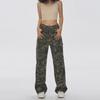 Women's Army Green Camo High-Waist Wide-Leg Jeans - Summer Casual Hip-Hop Style