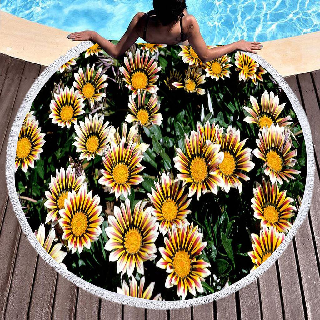 Botanical Floral Round Beach Towel Boho Flower Farmhouse Beach Blanket Pool Towels For Picnic Soft Sand Free Absorbent Yoga Mat