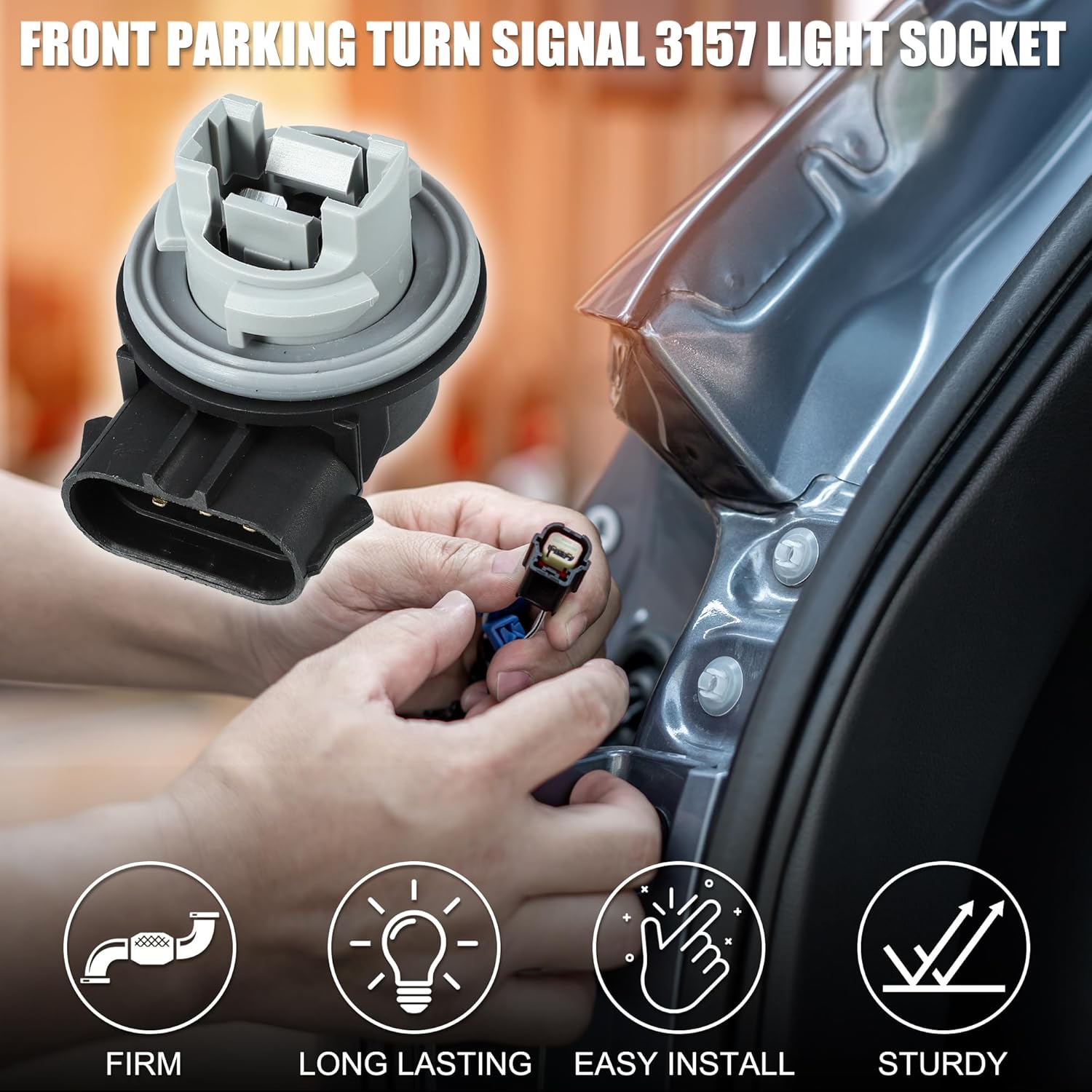 

Front Parking Turn Signal 3157 Light Socket for Ford for Mustang 3 Pins Stable No.F17B13411AB | Brake Lamp Adapter 2 Pcs