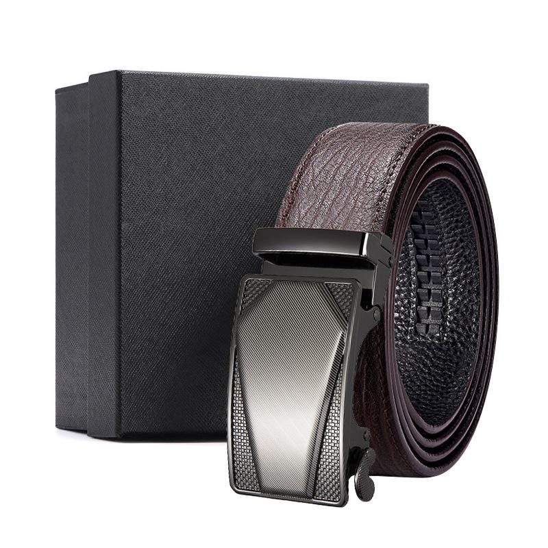 Men'S Belt Automatic Buckle Water Ripple Leather Belt Business Gift Print Belt First Layer Cowhide