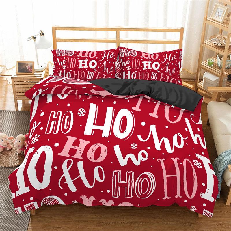 Merry Christmas Duvet Cover King For Boys Girls Microfiber Santa Claus Cute Deer Cartoon Animals Red Plaid 3D Print Bedding Set