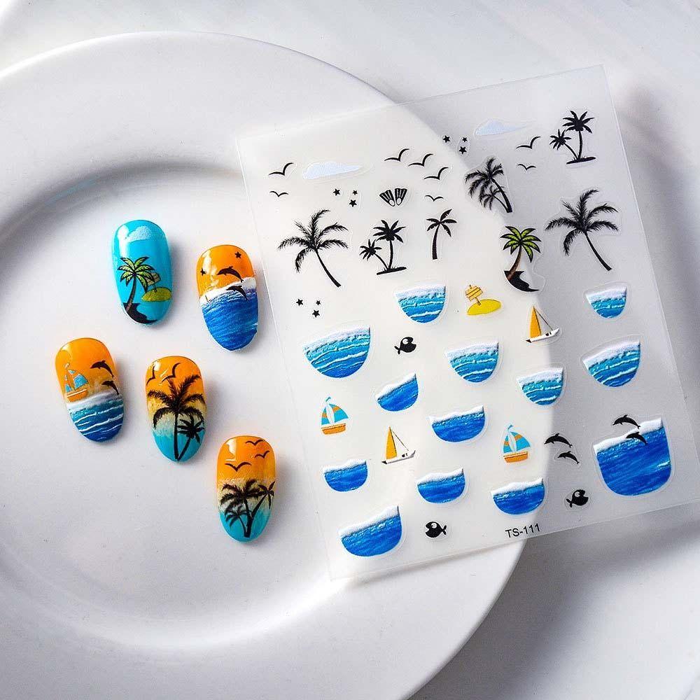 Dolphin Ocean Nail Stickers Sea Jellyfish Ocean Nail Decorations  Summer Beach