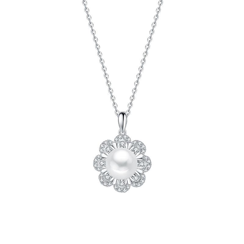 Sunflower Freshwater Pearl Necklace: 925 Sterling Silver Clavicle Chain for Women 925 Sterling Silver
