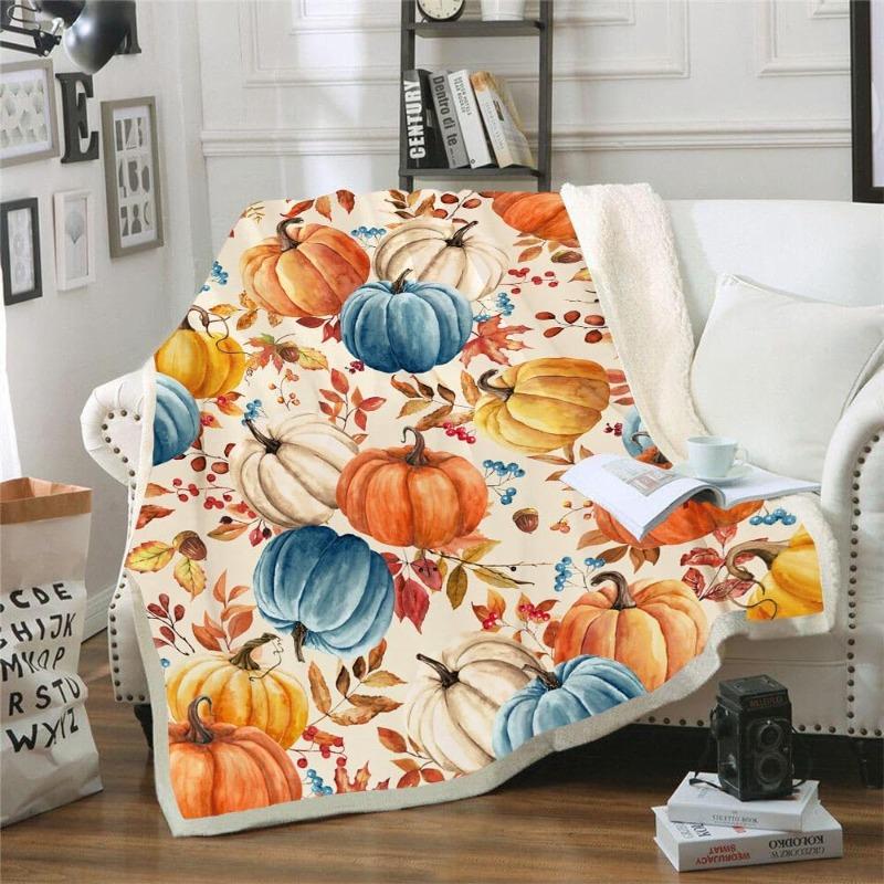 Inhand Fall Throw Blanket Halloween Pumpkin Autumn Plush Decor Fuzzy Picnic Blankets for Couch Sofa Chairs Cute Holiday for Gift
