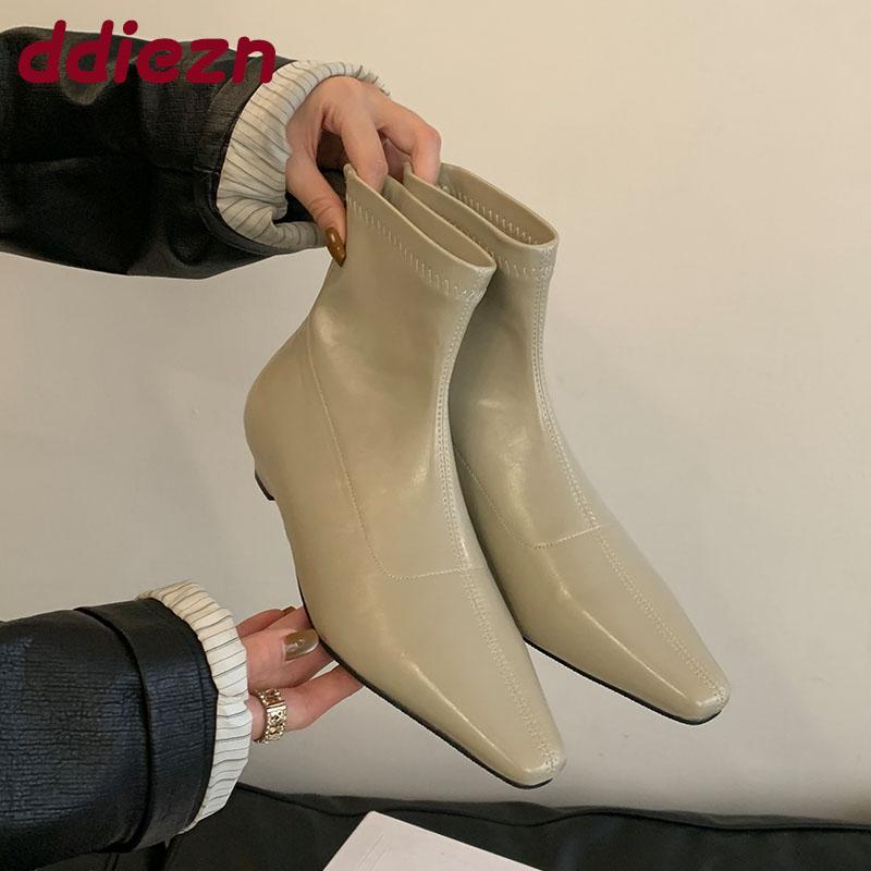 Fashion Fashion Pointed Toe Women Flats Ankle Stretch Boots Shoes Casual Female Zippers Footwear Flats Ladies Short Boots Shoes