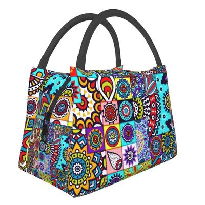 Bunte afrikanische Ankara Muster Thermoisolierte Lunchtaschen Damen Geometrischer Lunchbehälter für Büro Outdoor Mahlzeit Lebensmittelbox