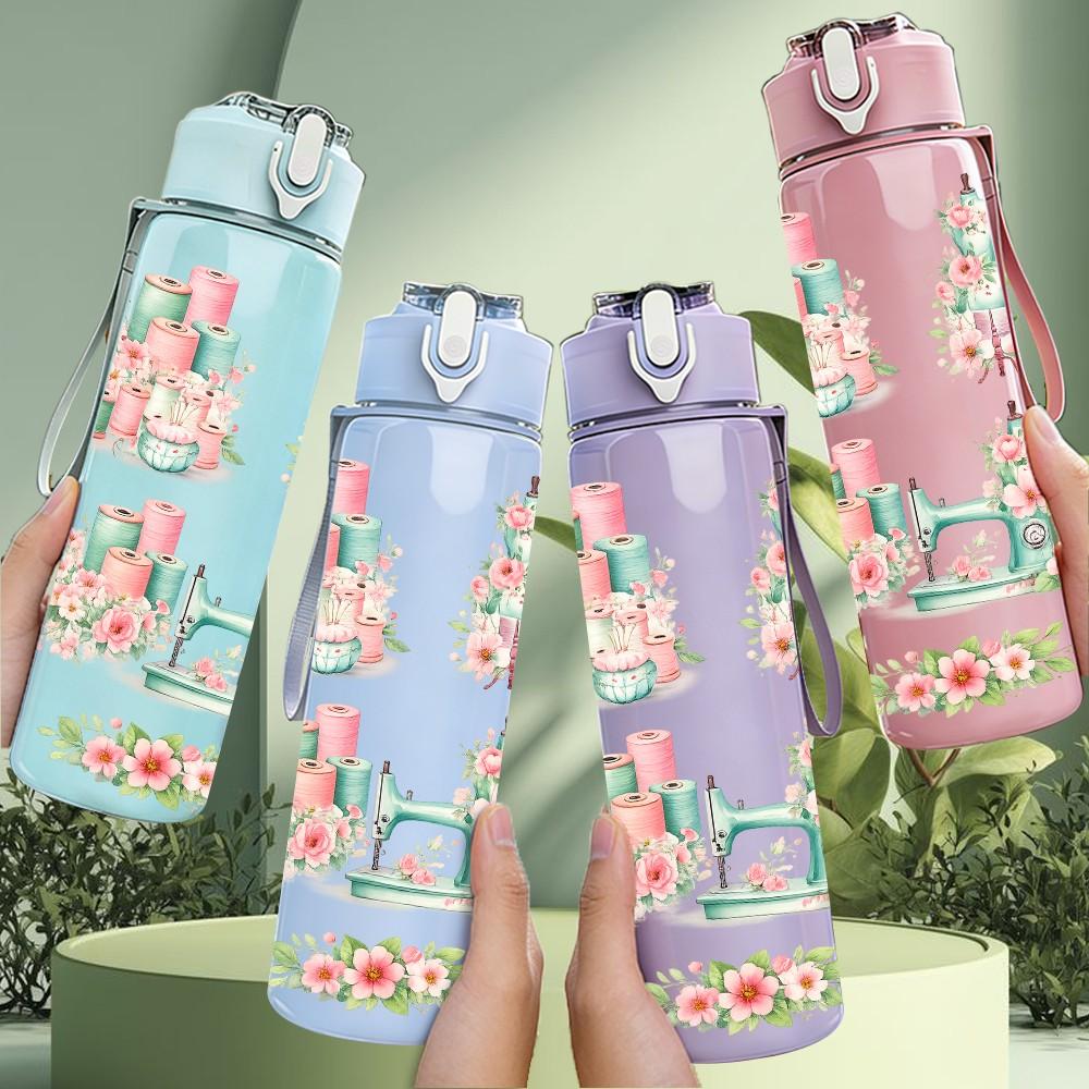 1PC Pastel Building Dreamy Scenery Print 750ml Color Plastic Sports Water Bottle Leakproof Flip Straw Lid Suitable for Sports Office Home Use