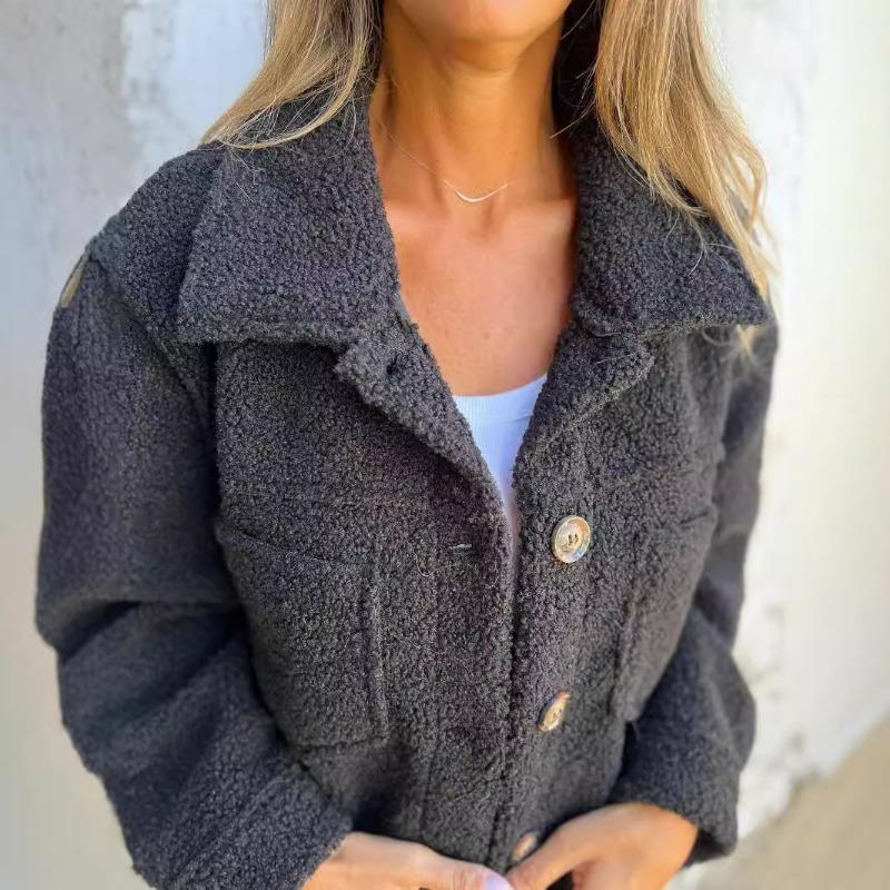 Autumn and Winter Collar Single Breasted Lamb Wool Jacket