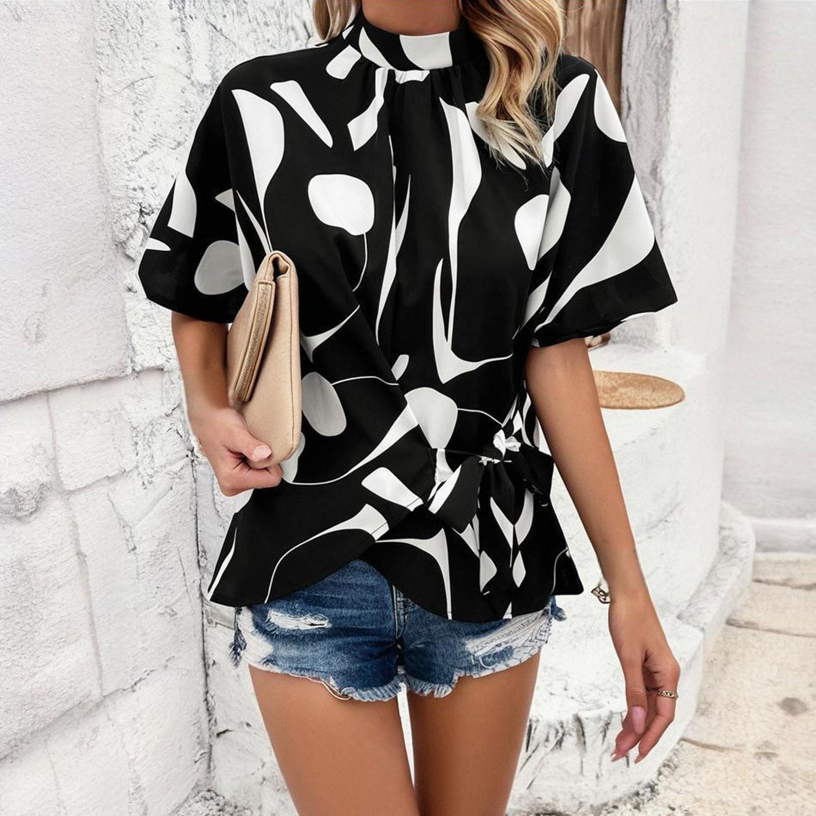 

Женская модная повседневная блузка с коротким рукавом, свободного кроя, с принтом M чёрный