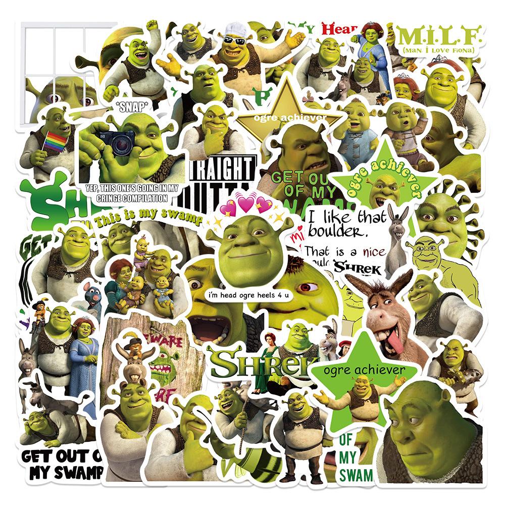 52pcs Autocollants Graffiti Monstre de Dessin Animé Shrek DIY Valise Ordinateur Portable Valise Guitare Étoile Autocollants Imperméables