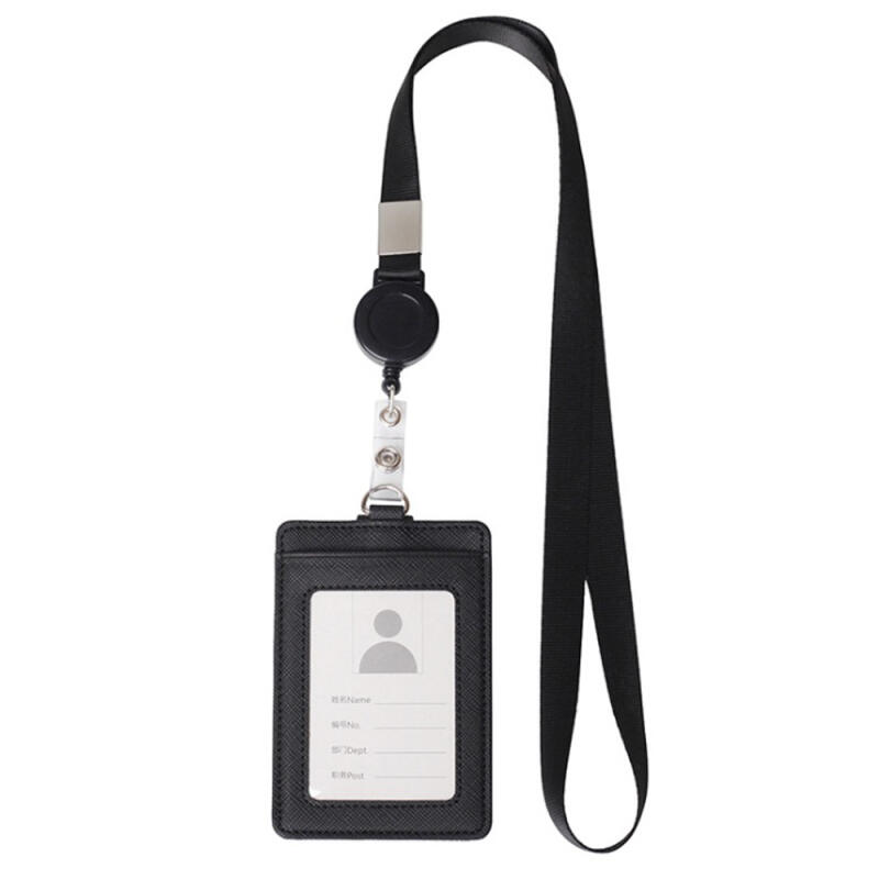 Wallet case + reel holder name tag lanyard (vertical/black)