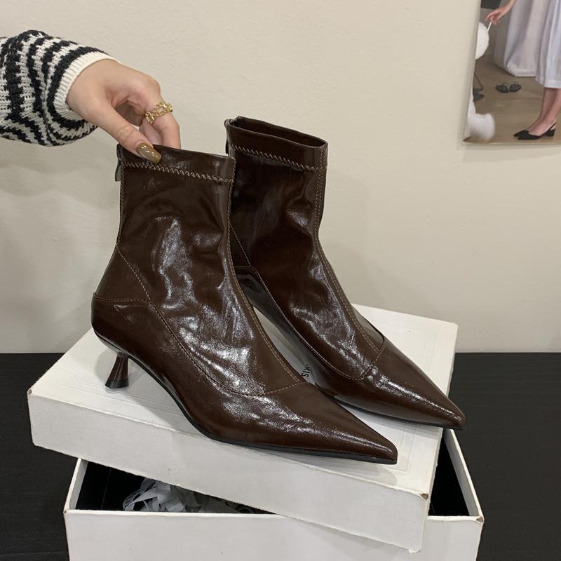 Fashion SUOJIALUN 2025 New Brand Women Short Boots Shoes Fashion Thin High Heel Outdoor Dress Chelsea Pumps Pointed Toe Ankle Boots Shoe