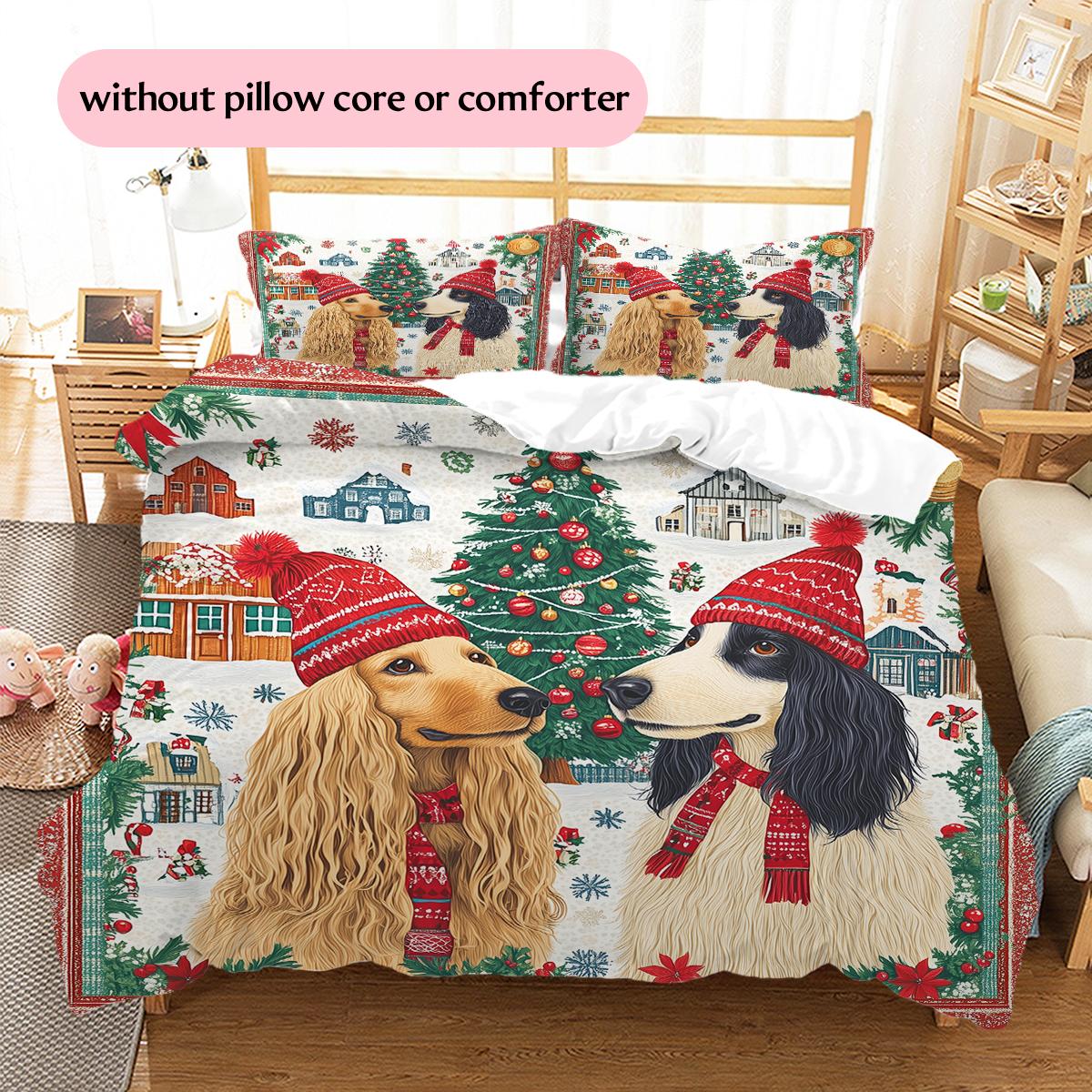 Christmas Afghan Hound Pattern Bedding Home Decoration Birthday Gift (1 * duvet cover + 2 * pillowcase, without core) 135x200cm