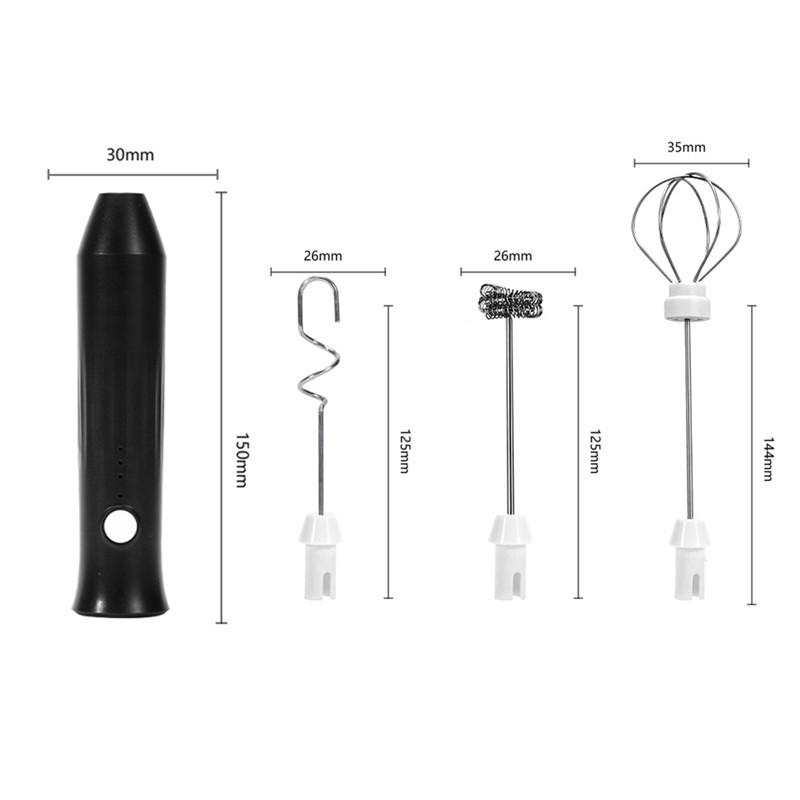 

3-барный перезаряжаемый беспроводной вспениватель молока электрический ручной блендер электрический кофе-миксер с USB для кофе капучино крем чёрный