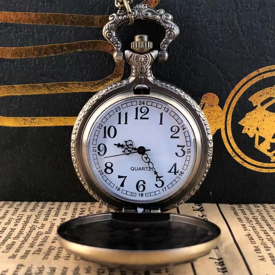 Vintage Bronze Poker Cartoon Quartz Pocket Watch for Men Women