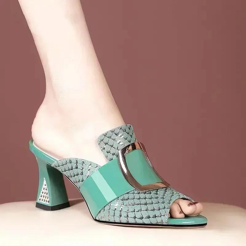 Women's Open Toed Sandals, Women's Elegant High Heels, Spring and Summer Fashionable and Comfortable Thick Mid Heeled Slippers