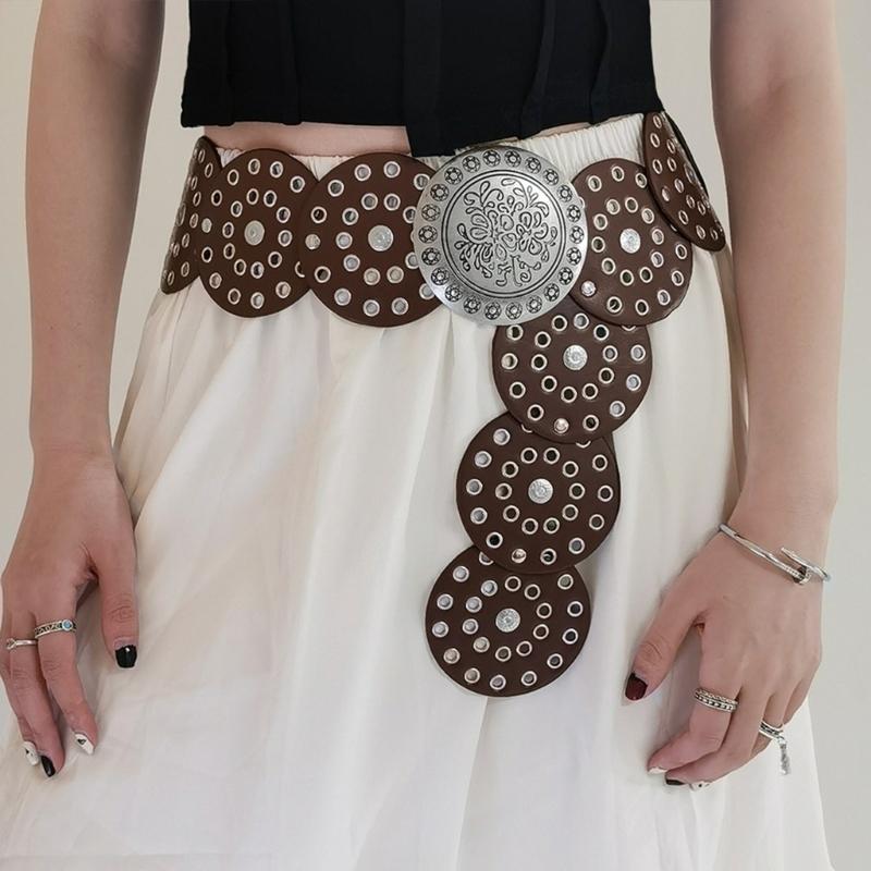 Adult Relief Round Buckle Waist Belt Adjustable Exaggerated Personality Waist Belt for Men Teenagers Coat Dress