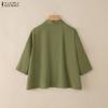 ZANZEA Women Summer Turn Down Collar Loose Half Sleeve Cotton Blouse