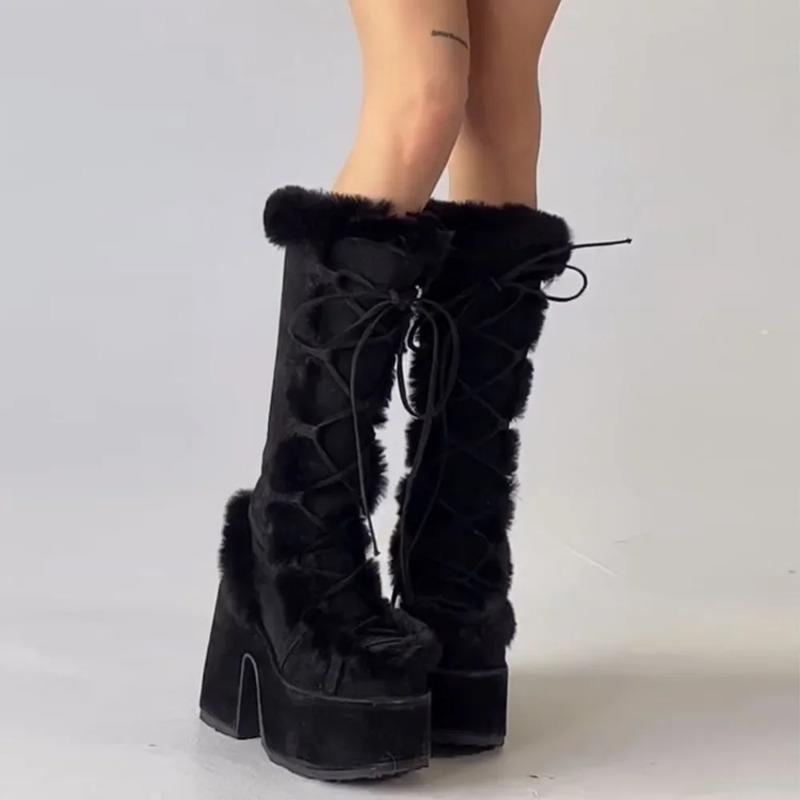 10CM High Platform Snow Boots for Women Fashion Designer Thicken Plush Cotton Shoes for Women Winter Chunky Fur Warm Ankle Boots