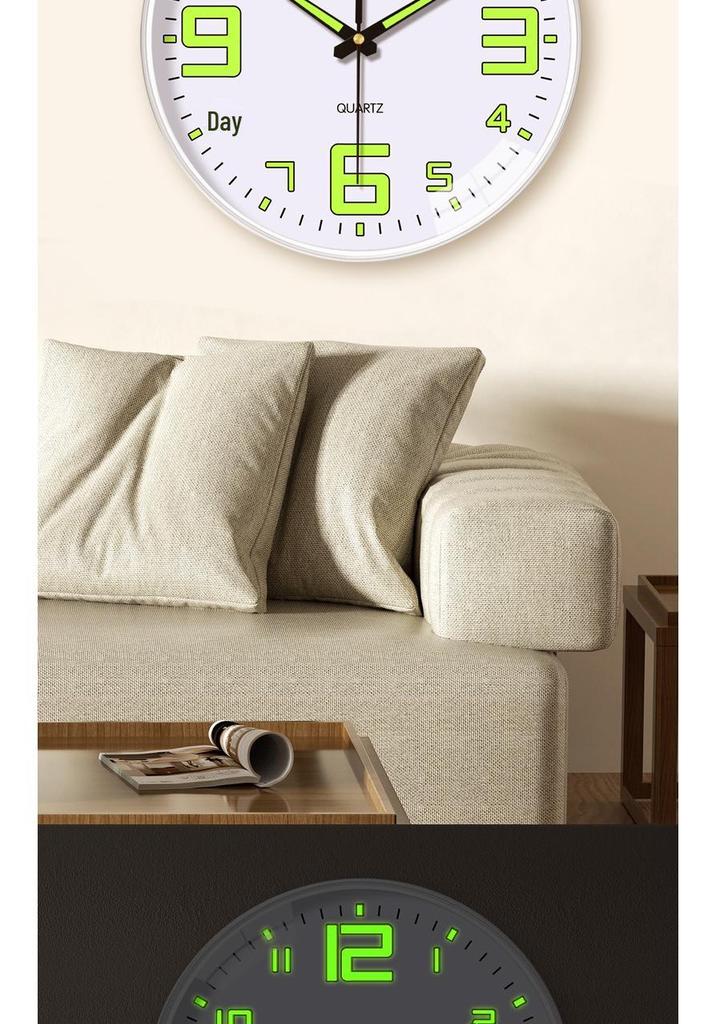 12-Inch Luminous Silent Wall Clock for Living Room or Bedroom Decor