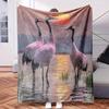 Two Birds Are Standing In Water At Sunset.-Themed Blanket - Comfortable Flannel Fabric Hypoallergenic Suitable for All Seasons - I