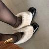 Autumn and Winter New Patent Leather Round Head Thick Heel Mao Mao Shoes Women's Versatile Splicing Rabbit Hair Short Boots Mao Mao