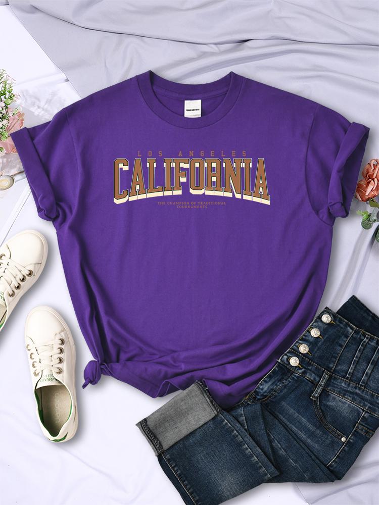 Los Angeles California The Winnerof Tournaments T-Shirt Women Summer Breathable T Shirts Street Clothes Simple Soft Short Sleeve