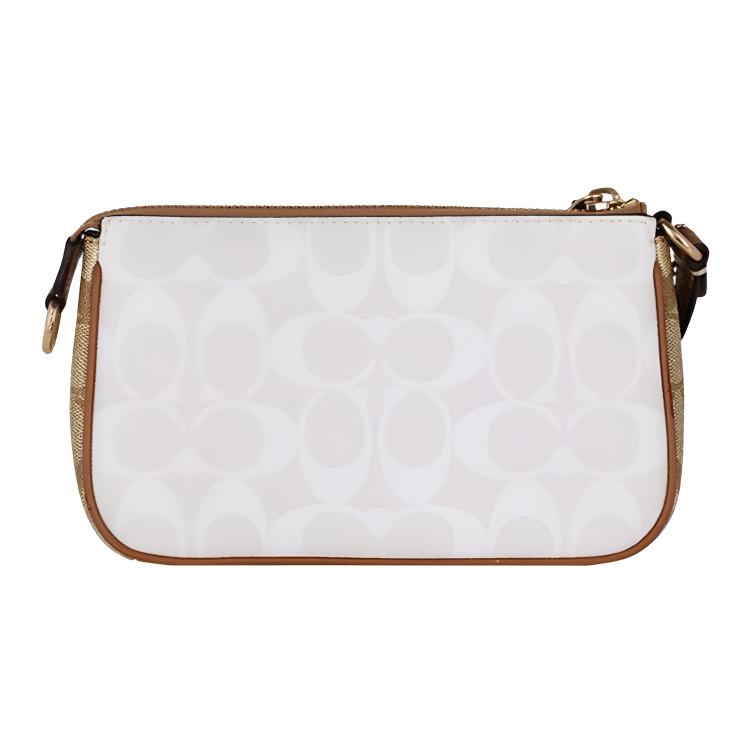 Coach Nolita 19 Metallic Logo Classic Print Faux Leather Mahjong Bag Women Shoulder Bag White Glacier-White CA444-IMRFI