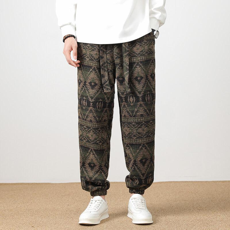 Spring and Autumn New Chinese Style Jacquard Retro Dirty Style Tweed Material Handsome Casual Foot Tying Pants