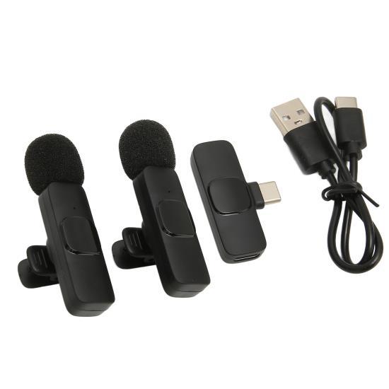 Wireless Lavalier Microphone 1 for 2 Lavalier Lapel Mic Supports Recording While Charging for Live Stream Interview