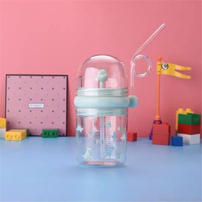 Whale Spray Water Bottle Infant Sippy Cup Summer Plastic Children S Water Cup with Straw(Green Strap )