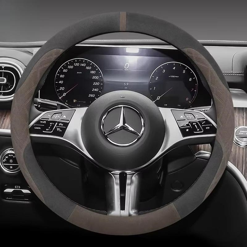 Suede Leather Steering Wheel Cover for Mercedes Benz GLE GLS GLC GLA C E S Class AMG GLK ML Etc Non-Slip Grip Protector Sport
