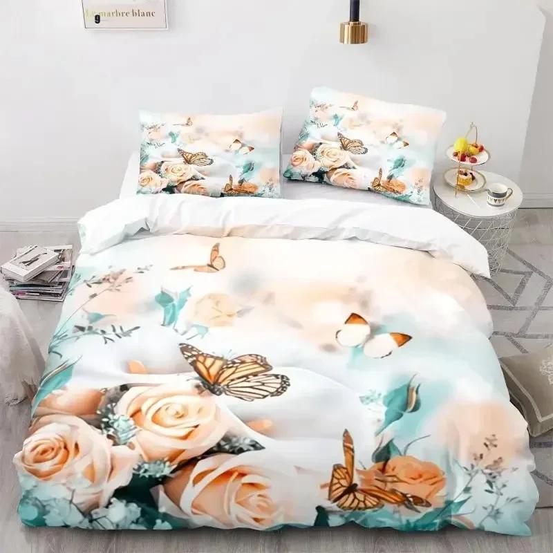 Butterfly Duvet Cover Set 3D Galaxy Purple Butterfly Floral Printed Bedding Set Fantasy Theme King Size Comforter Cover For Girl
