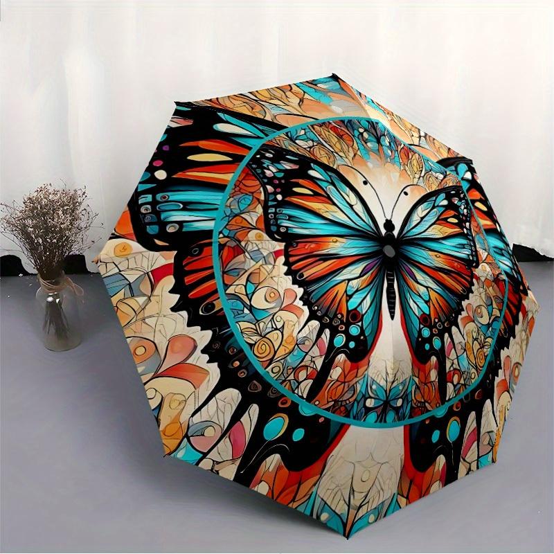 1pc Butterfly Mandala Folding Umbrella , 8 Ribs Casual Durable Lightweight Portable Travelling Umbrella For Men & Women yy250728073