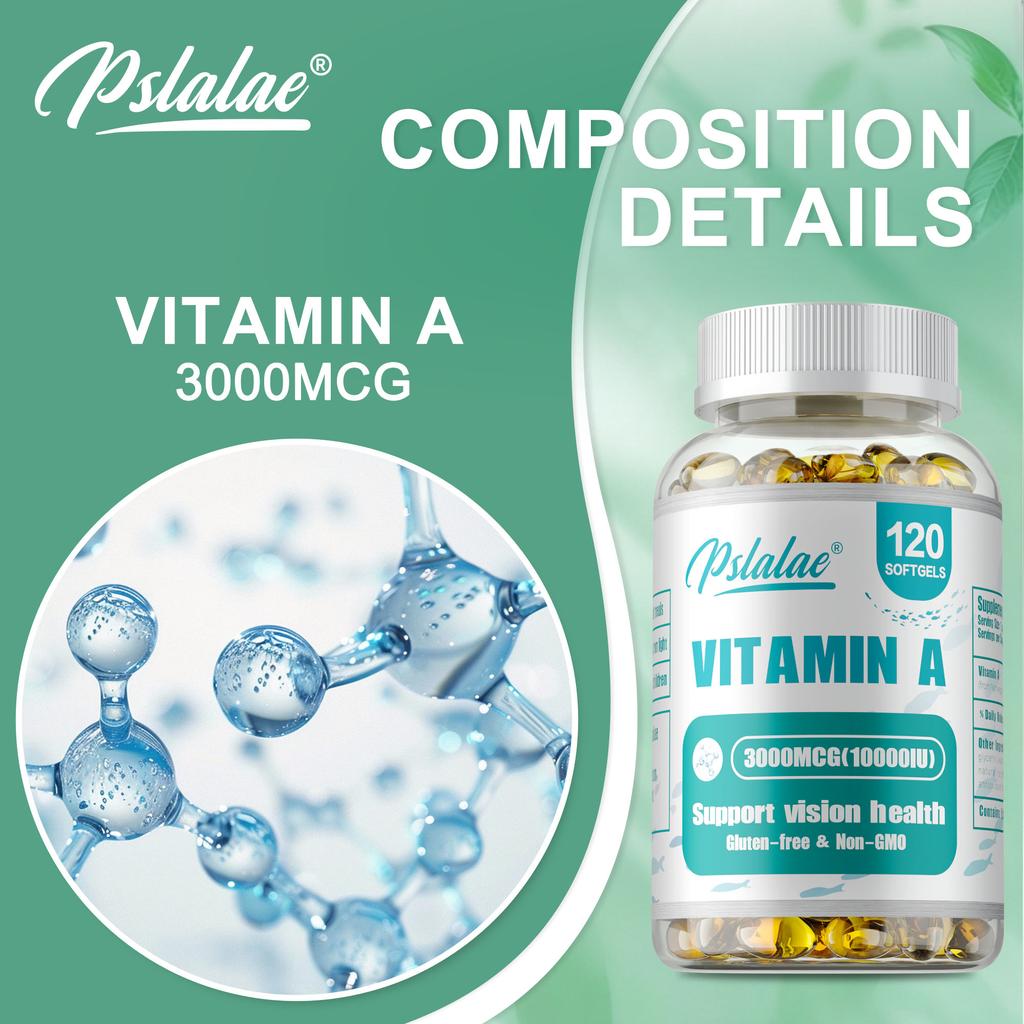 Pslalae Vitamin A Komplex Weichkapseln: Gesunde Sehkraft, allgemeine Gesundheit erhalten, vegan, GVO-frei.