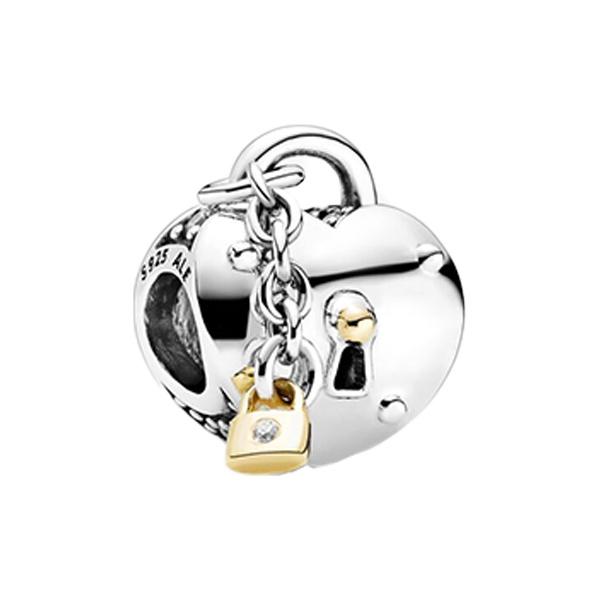 Pandora Two-Tone Heart Lock Charm Women Charm Gold 799160C01 Gold