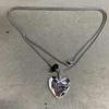 Silver Star Metallic Pleated Heart & Stone Necklace - French Luxury Clavicle Chain for Women