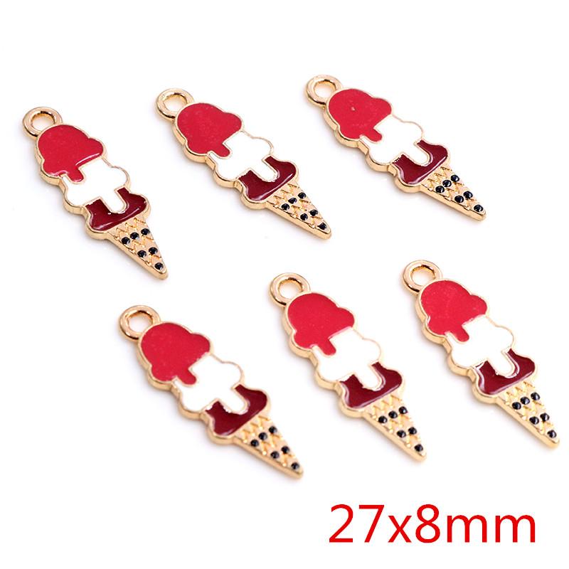 10pcs Summer Dessert  Alloy Metal Drop Oil Ice Cream Charms Pendant For DIY Bracelet Necklace Jewelry Making Finding