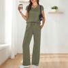 Fashionable Women's Loose V-neck Short Sleeved Top, Loose Casual Wide Leg Pants Set