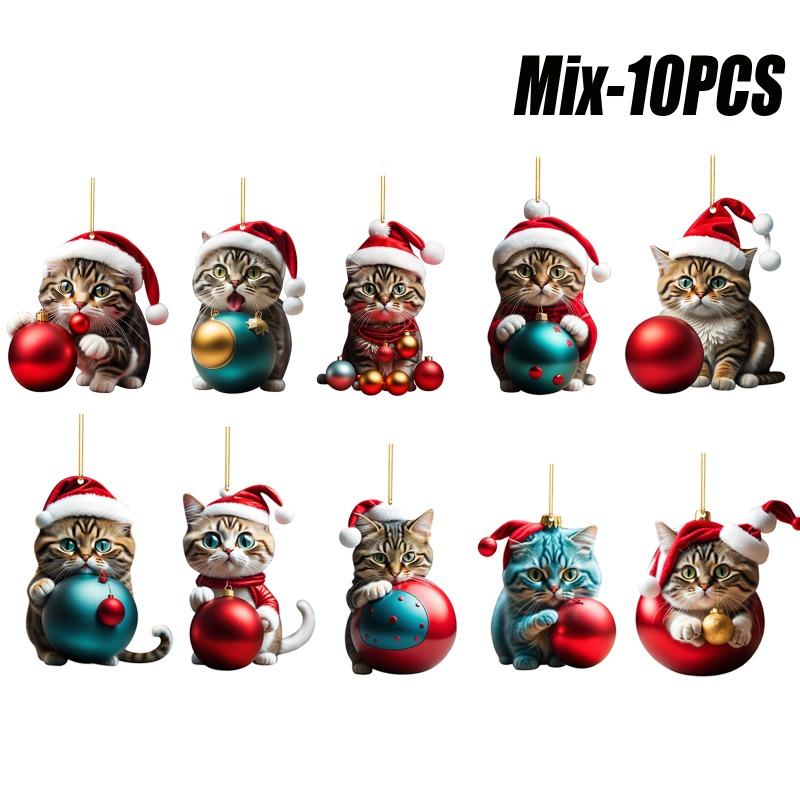 10PCS Cartoon Cat Pendant Car Cute Cat Pendant Ornament Christmas Tree Pendant Decoration Christmas Car Interior Decoration